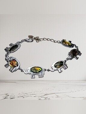 Silver Elephant Link Bracelet with Paua Shell Insets